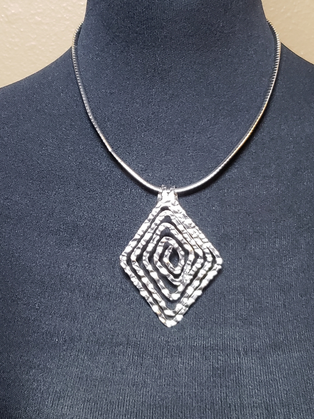 Silver Geometric Spiral Pendant Necklace